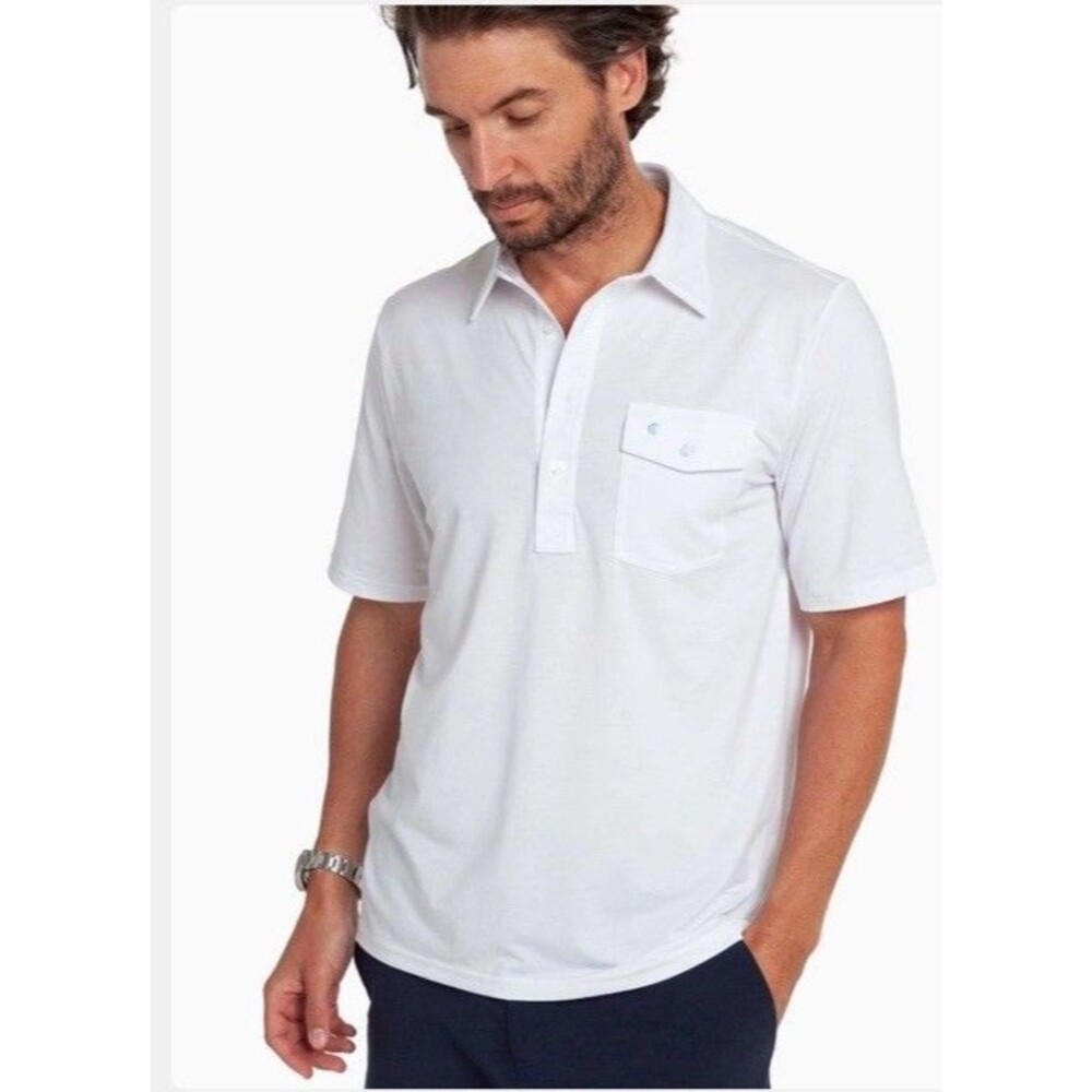 CRIQUET Men's Polo Shirt White Players Short Sleeve Pima Cotton Blend Size Large